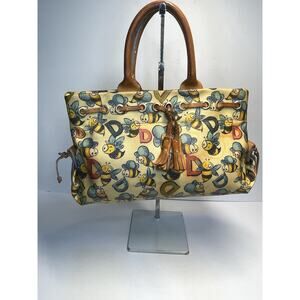 Dooney Bourke Bee Barrel Bag Yellow Black Leather Satchel Purse